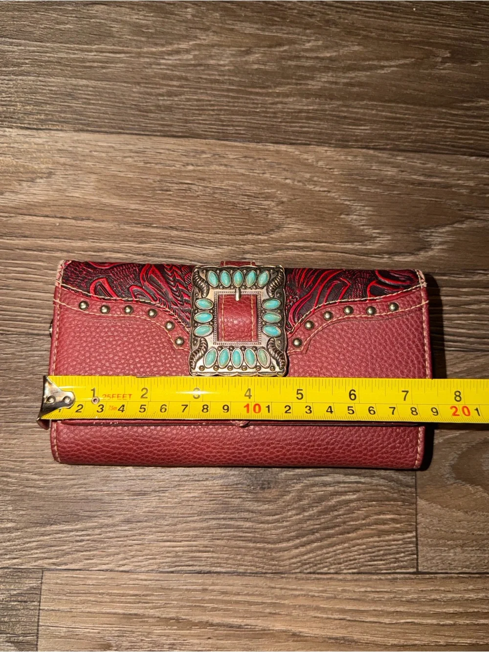Montana West Trinity Ranch Collection Tooled Red Buckle Wallet